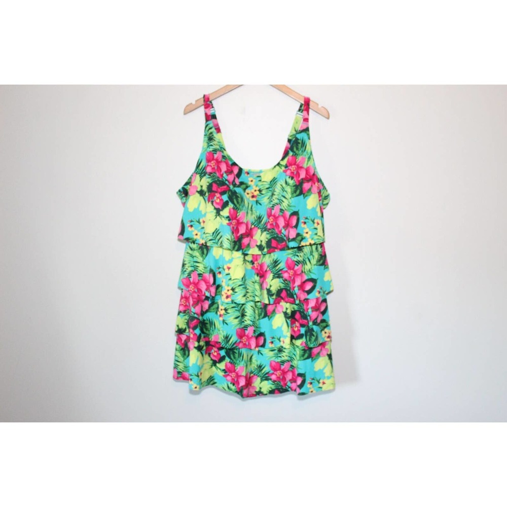 Catherines Tropical Floral Tiered Swimdress One Piece Swimsuit Plus 30W H14335 - Picture 2 of 11